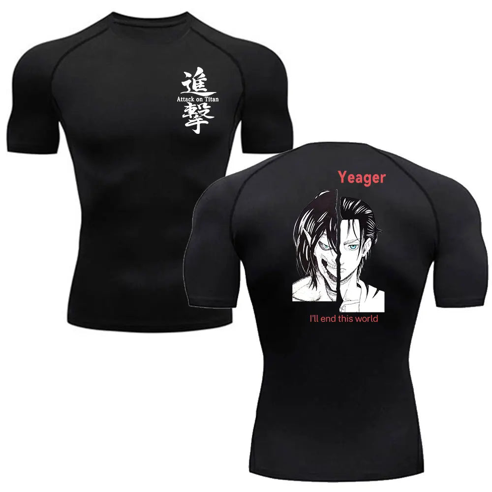 Compression Shirts Men Anime Attack On Titan Sports Short Sleeved Gym Running T-Shirts Fitness Quick Drying Elastic Tennis Sport