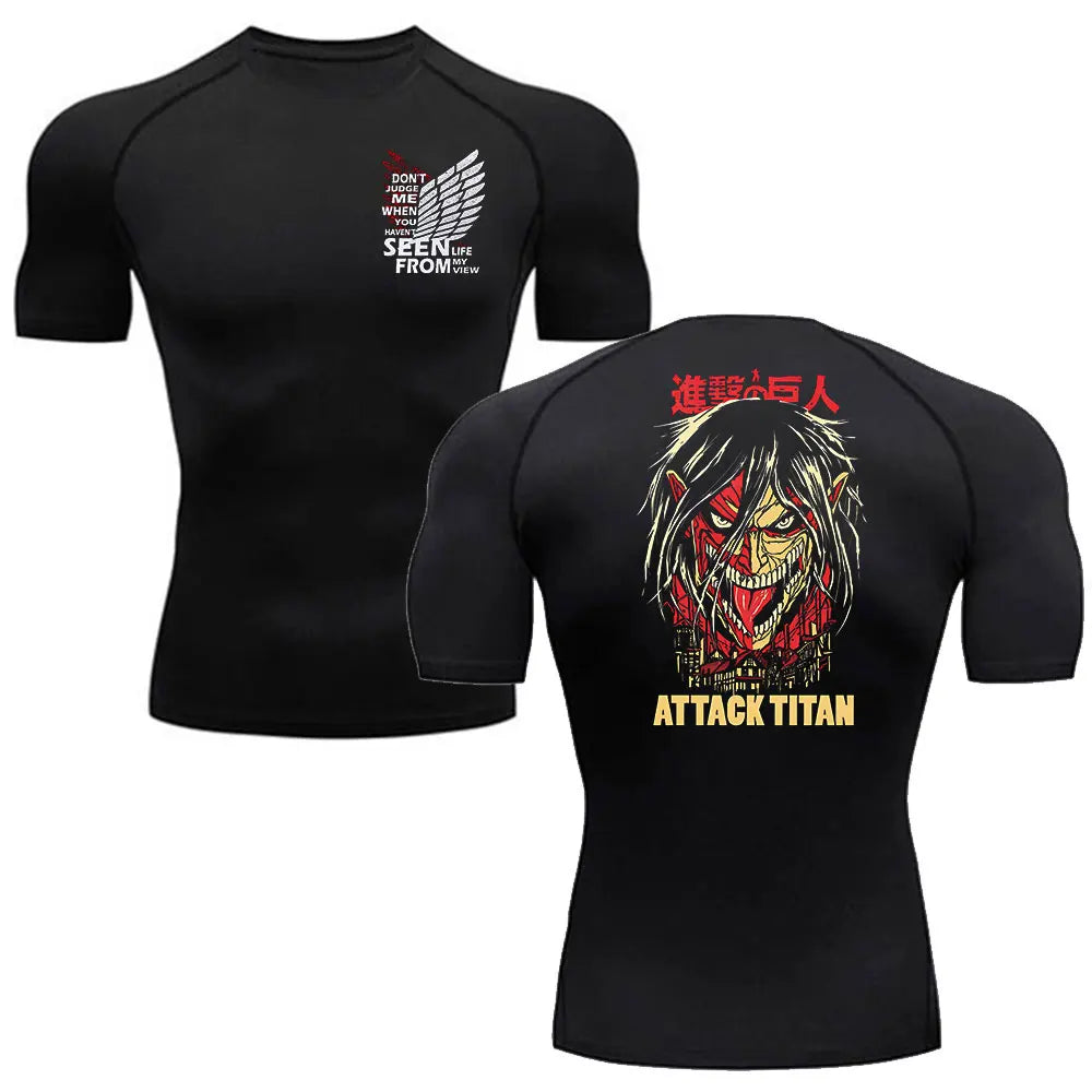 Compression Shirts Men Anime Attack On Titan Sports Short Sleeved Gym Running T-Shirts Fitness Quick Drying Elastic Tennis Sport