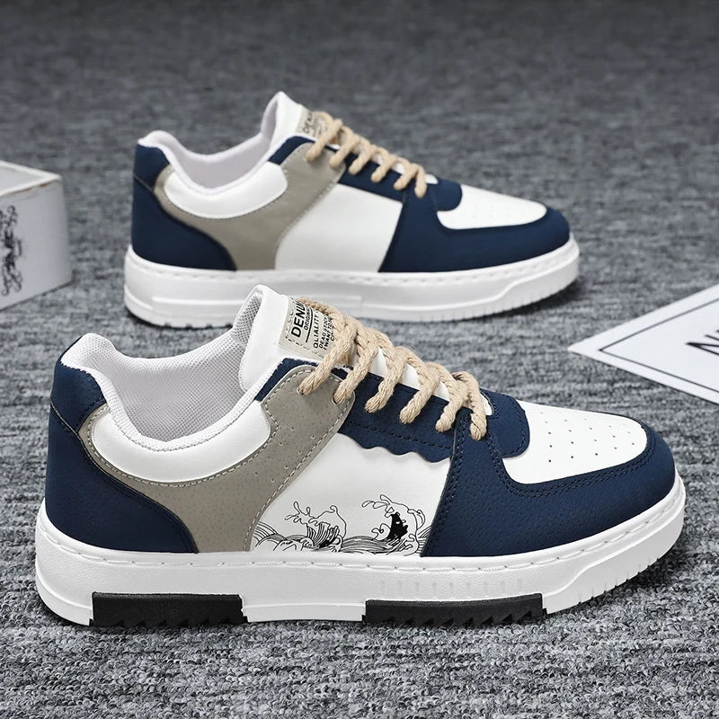 Men's street-style skate shoes, non-slip lace-up thick-soled casual sneakers, comfortable outdoor walking footwear for men