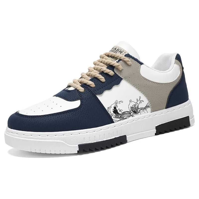Men's street-style skate shoes, non-slip lace-up thick-soled casual sneakers, comfortable outdoor walking footwear for men