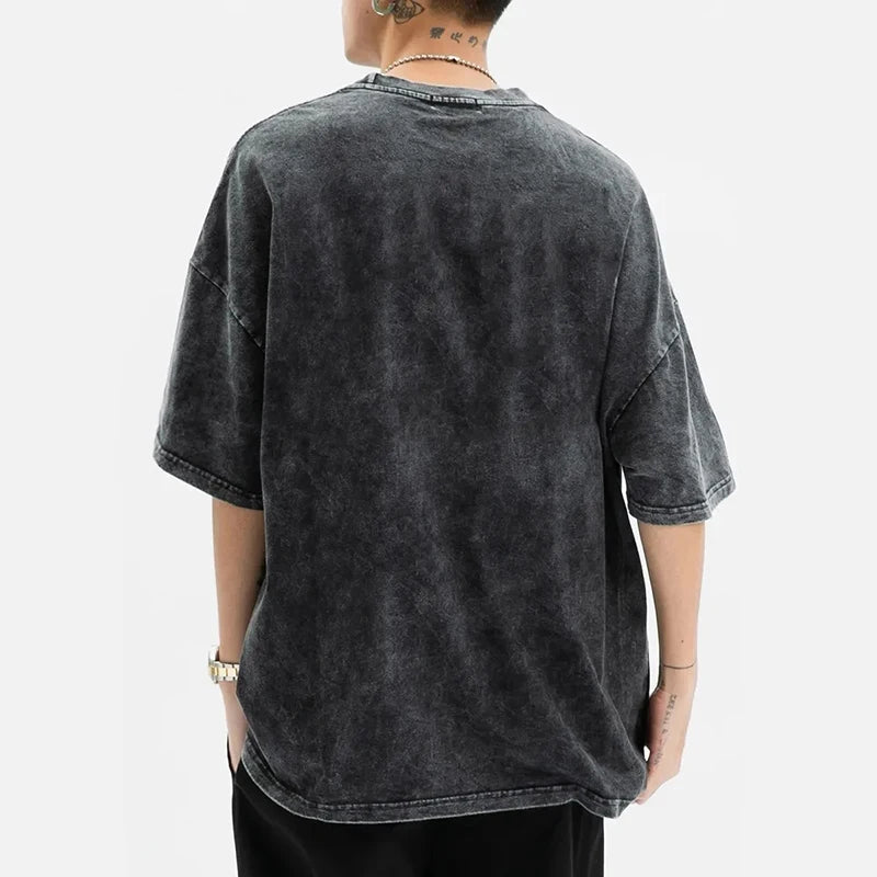 Graphic Vintage Acid Wash Cotton Tees for Men Women Summer Casual Oversized T-Shirt Gym Workout Fitness Short Sleeve Tops Tees