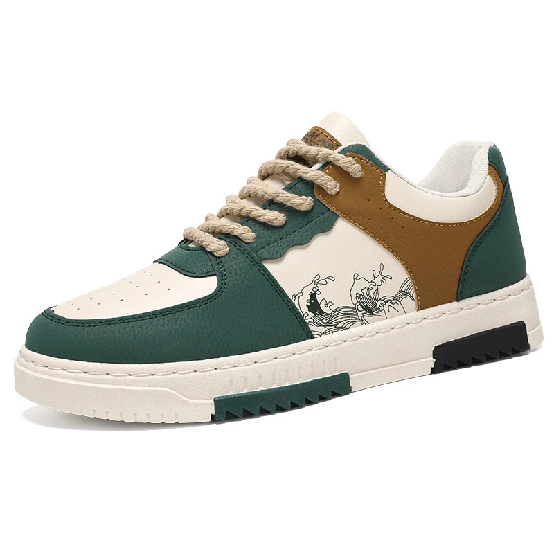 Men's street-style skate shoes, non-slip lace-up thick-soled casual sneakers, comfortable outdoor walking footwear for men