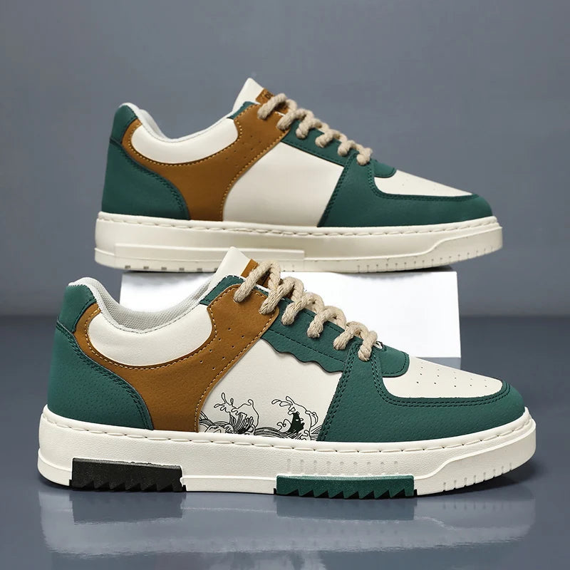 Men's street-style skate shoes, non-slip lace-up thick-soled casual sneakers, comfortable outdoor walking footwear for men