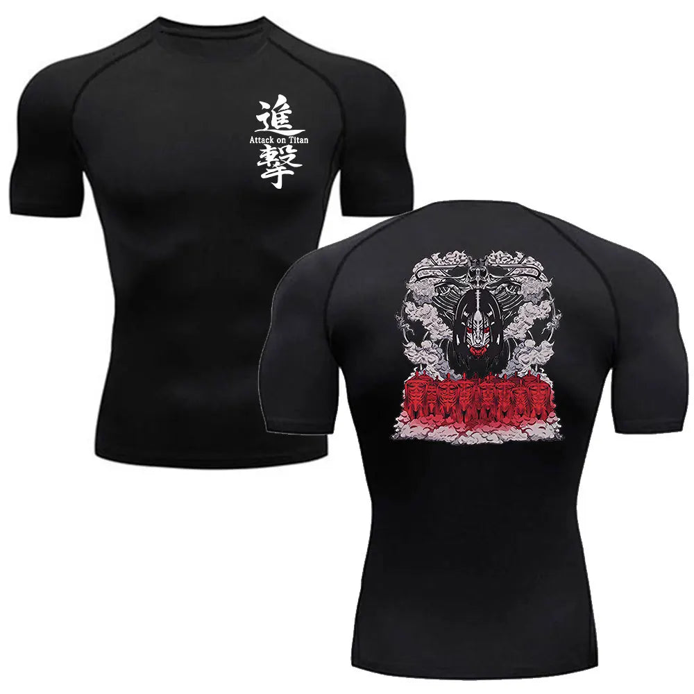 Compression Shirts Men Anime Attack On Titan Sports Short Sleeved Gym Running T-Shirts Fitness Quick Drying Elastic Tennis Sport