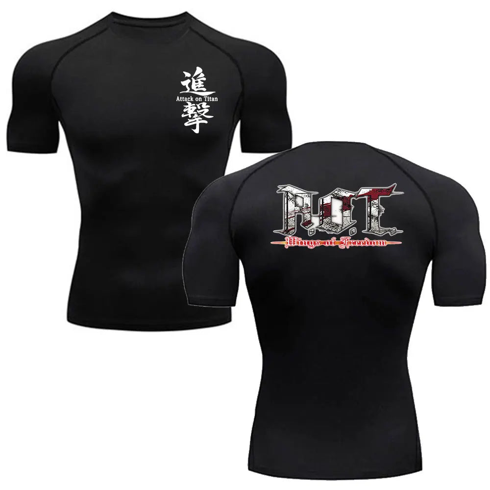 Compression Shirts Men Anime Attack On Titan Sports Short Sleeved Gym Running T-Shirts Fitness Quick Drying Elastic Tennis Sport