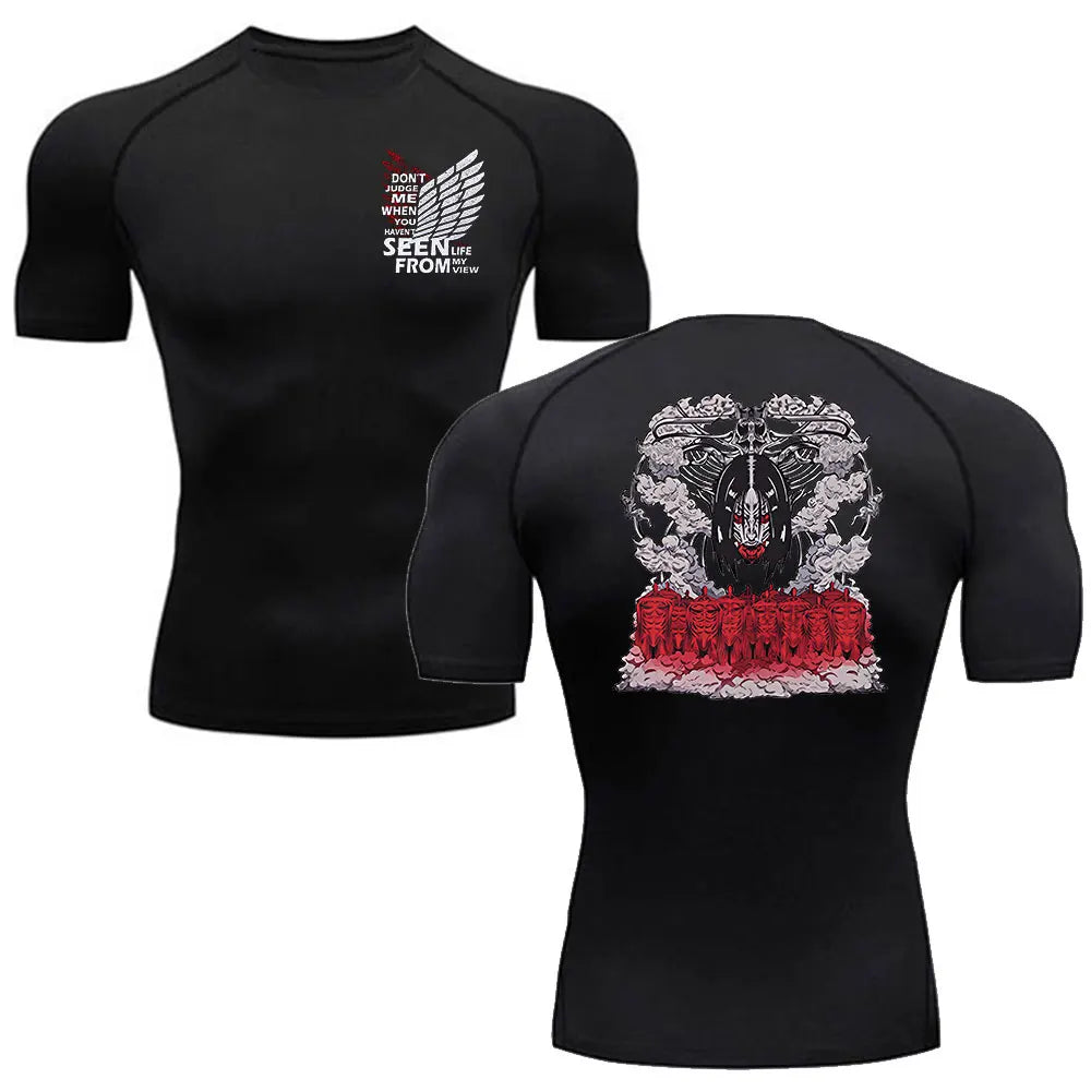 Compression Shirts Men Anime Attack On Titan Sports Short Sleeved Gym Running T-Shirts Fitness Quick Drying Elastic Tennis Sport