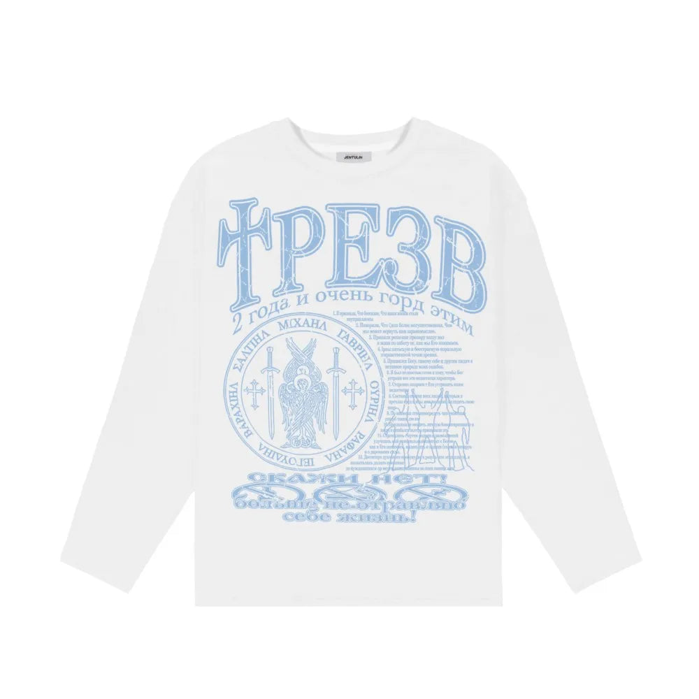 Oversized Men T-Shirt Streetwear Sober Graphic Print Autumn Hip Hop Korean Long Sleeve Y2k Tops Tees Cotton Unisex Clothing Goth