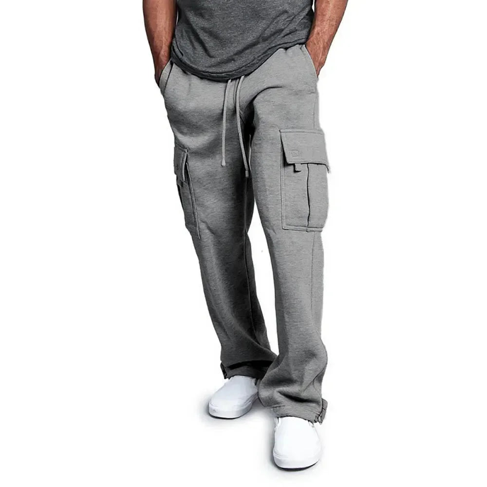 Men Cargo Jogger Pants Autumn Winter Fleece Sweatpants Loose Trousers Multi Pocket Overalls Hip Hop Streetwear Cargo Long Pants