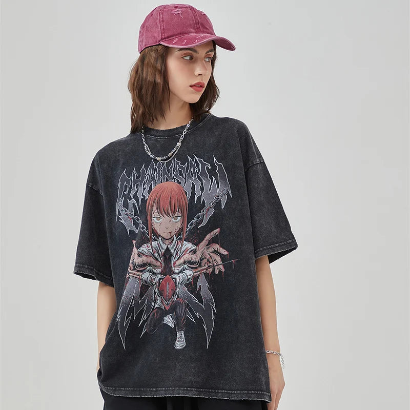 Graphic Vintage Acid Wash Cotton Tees for Men Women Summer Casual Oversized T-Shirt Gym Workout Fitness Short Sleeve Tops Tees