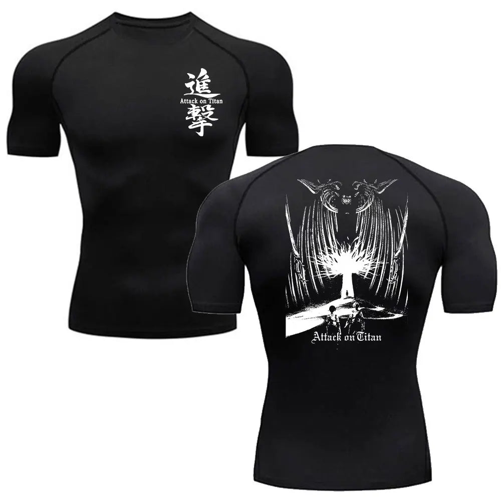 Compression Shirts Men Anime Attack On Titan Sports Short Sleeved Gym Running T-Shirts Fitness Quick Drying Elastic Tennis Sport