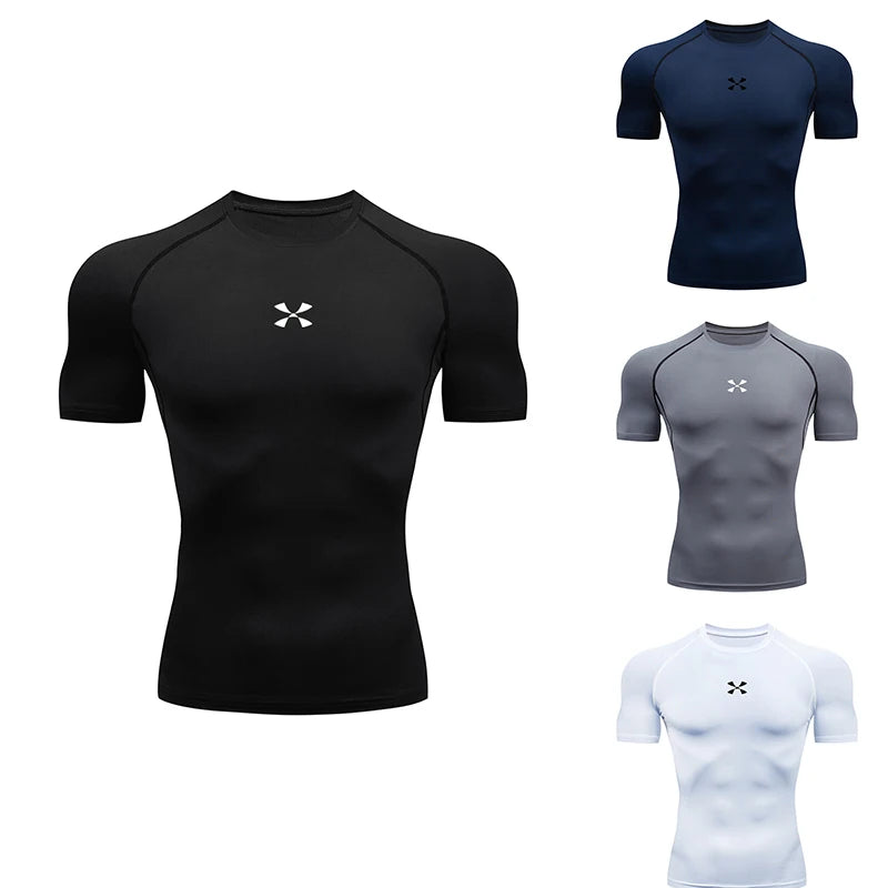 Compression T Shirt Men Summer Sportswear Running T-shirt Elastic Quick Dry Sport Tops Tee Athletic Gym Workout Shirts Men