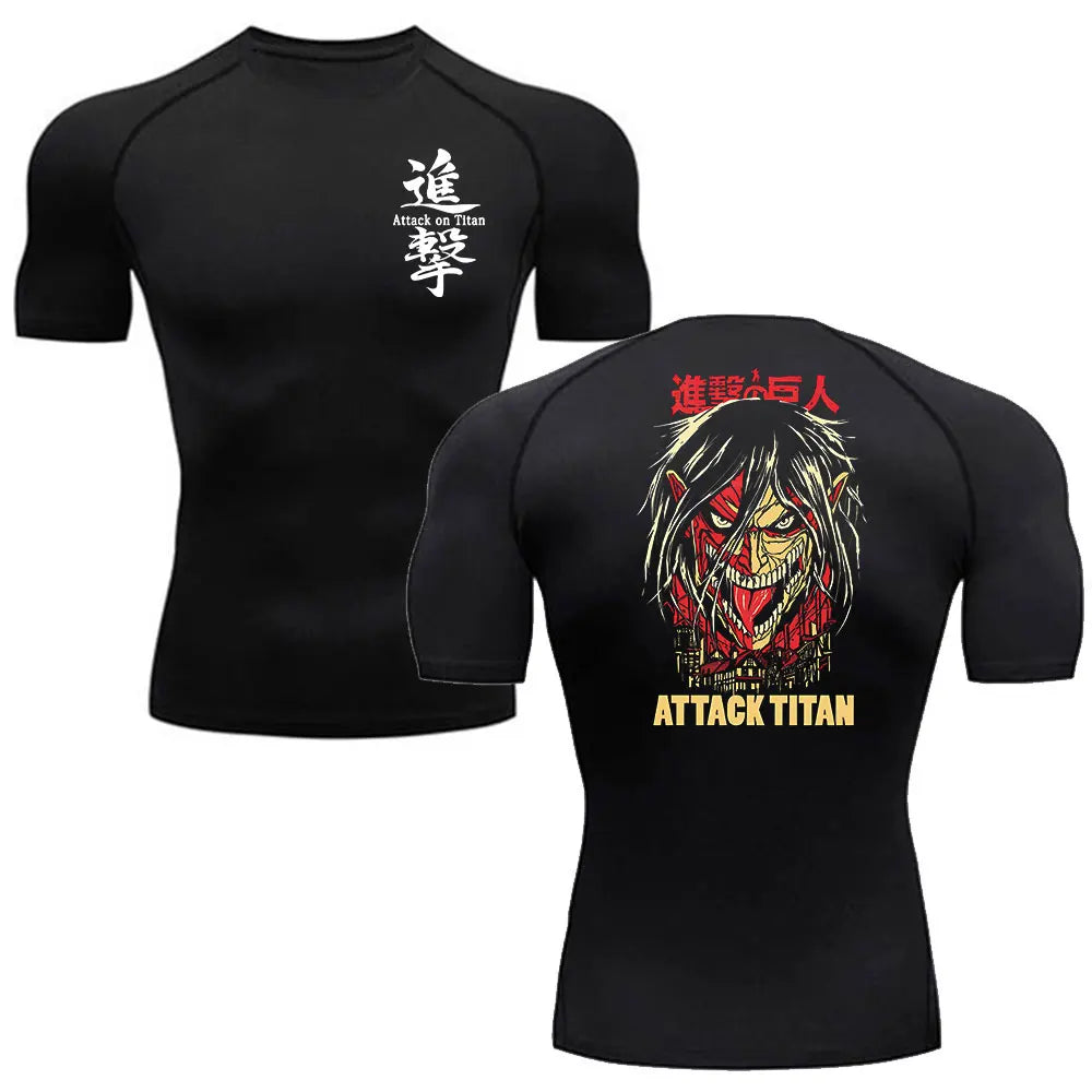 Compression Shirts Men Anime Attack On Titan Sports Short Sleeved Gym Running T-Shirts Fitness Quick Drying Elastic Tennis Sport