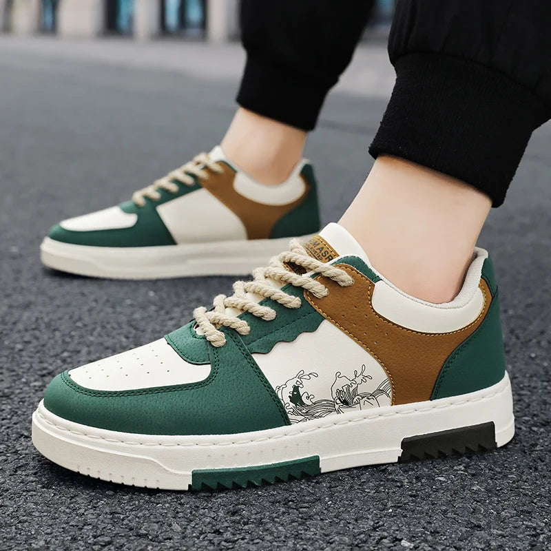 Men's street-style skate shoes, non-slip lace-up thick-soled casual sneakers, comfortable outdoor walking footwear for men